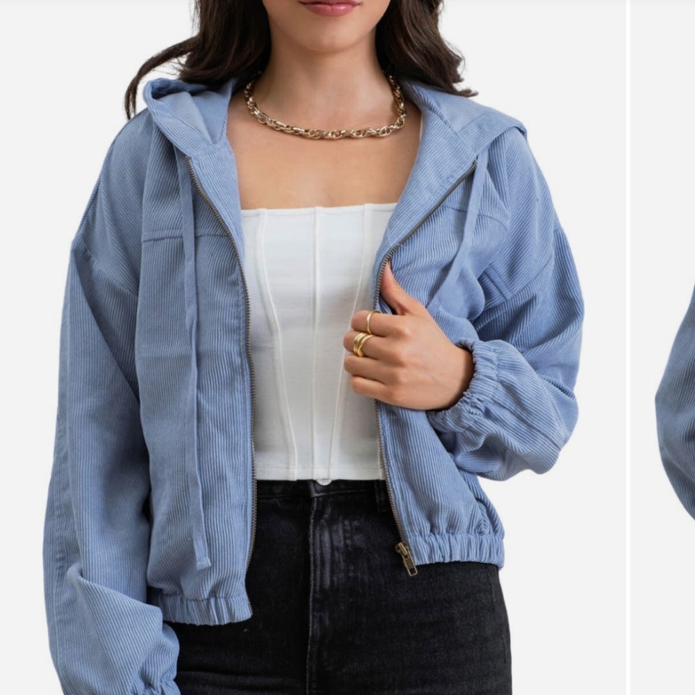 Blu Pepper Corduroy Hooded Zip up Jacket Size Large Nwt ❤️ - Picture 4 of 11